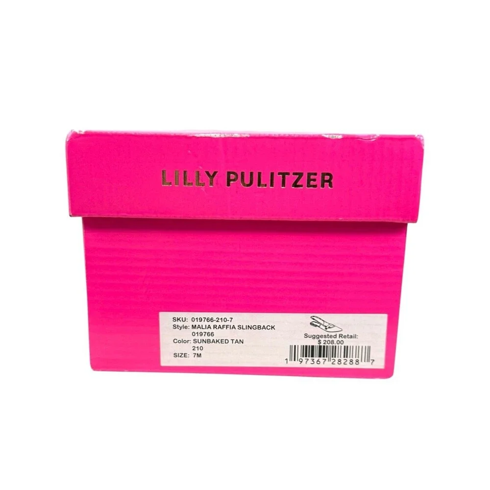 NIB Lilly Pulitzer Malia Raffia Slingback Leather Flats Sunbaked Tan Size 7